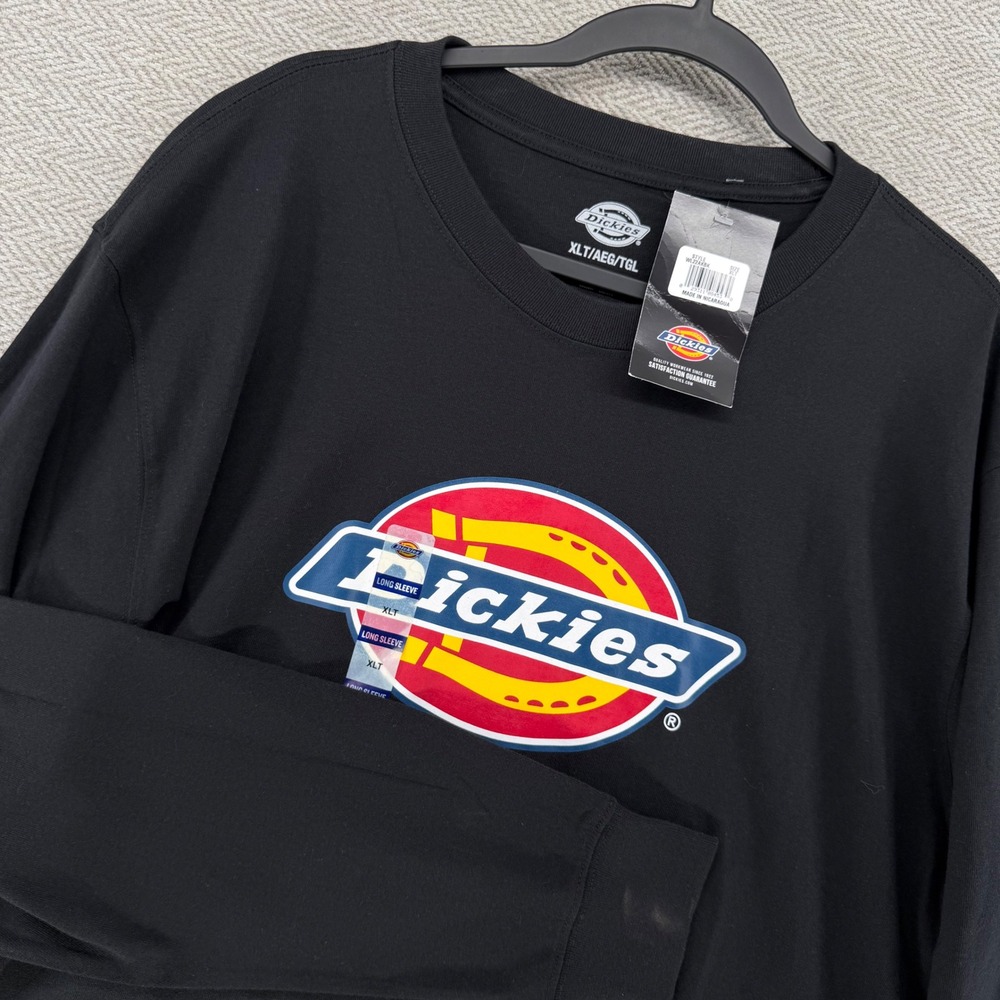 Dickies Long Sleeve Shirt XLT Black Cotton Graphic Tee Workwear Logo New